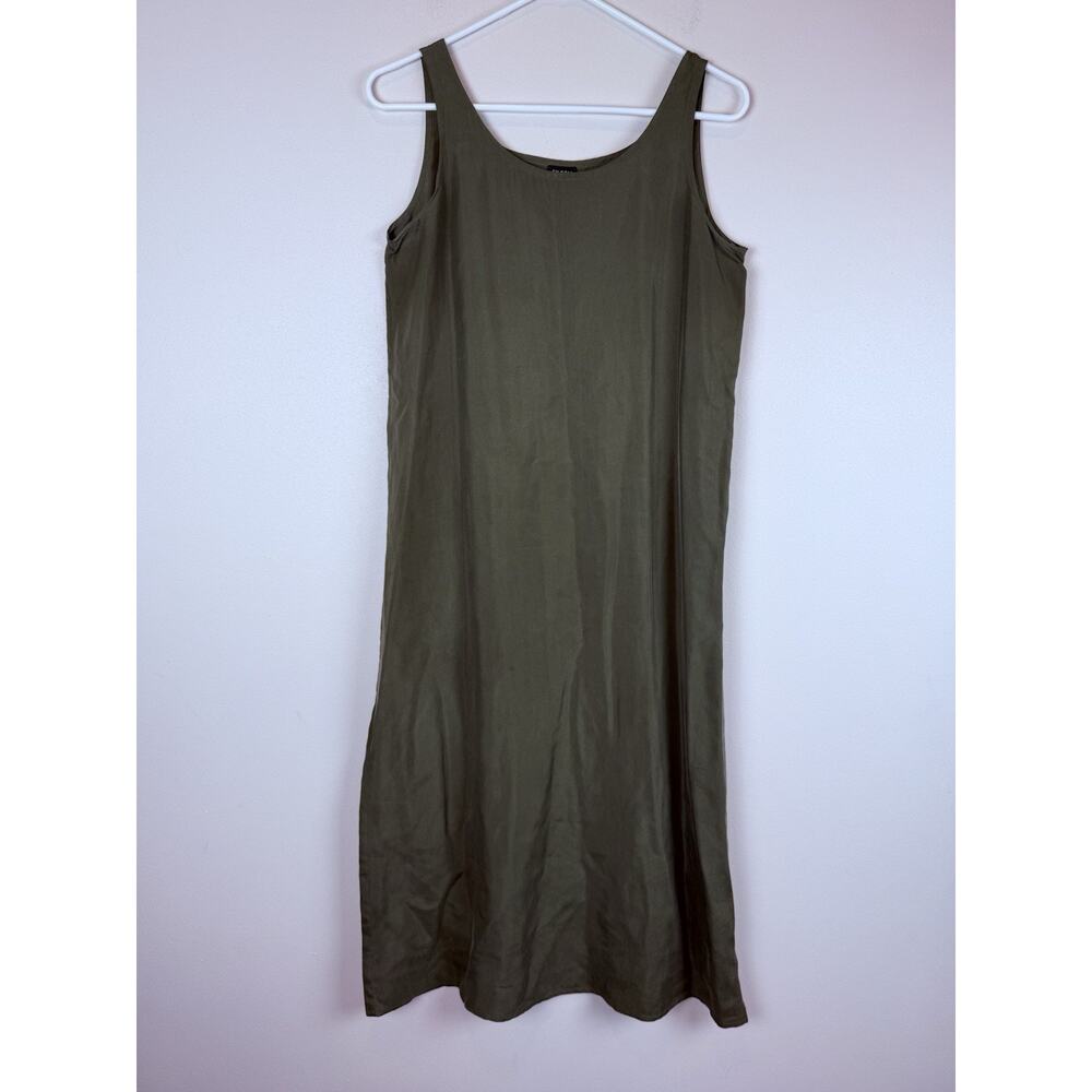 Eileen Fisher Dress SP Green Washable 100% Silk Maxi Tank Sleeveless Minimal